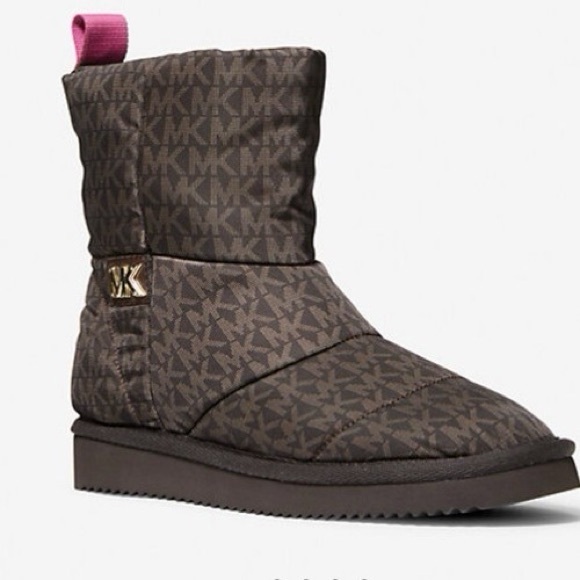 Michael Kors Shoes - Michael Kors Stark Logo Slip-On Boots Brown & Pink Size 8